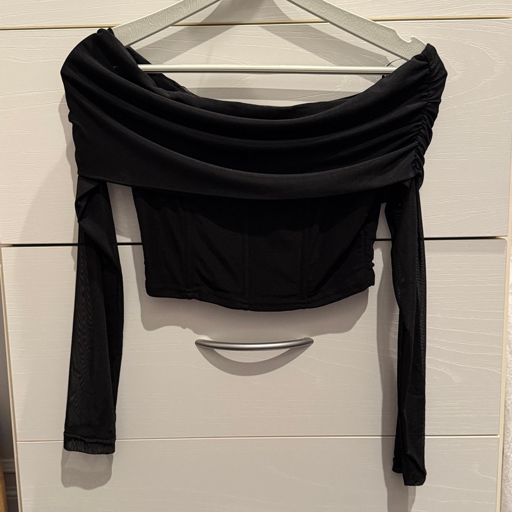 Black Corset Mesh Top, Elegant | Size Small